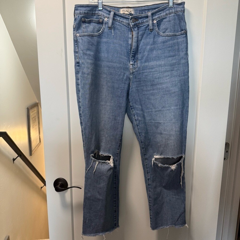 Madewell‎ the High-Rise Slim Crop Boyjean Ankle Distressed High Waist 30